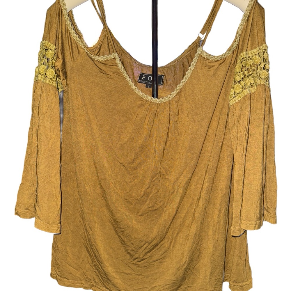 POL Women's Mustard Top with Lace Detail